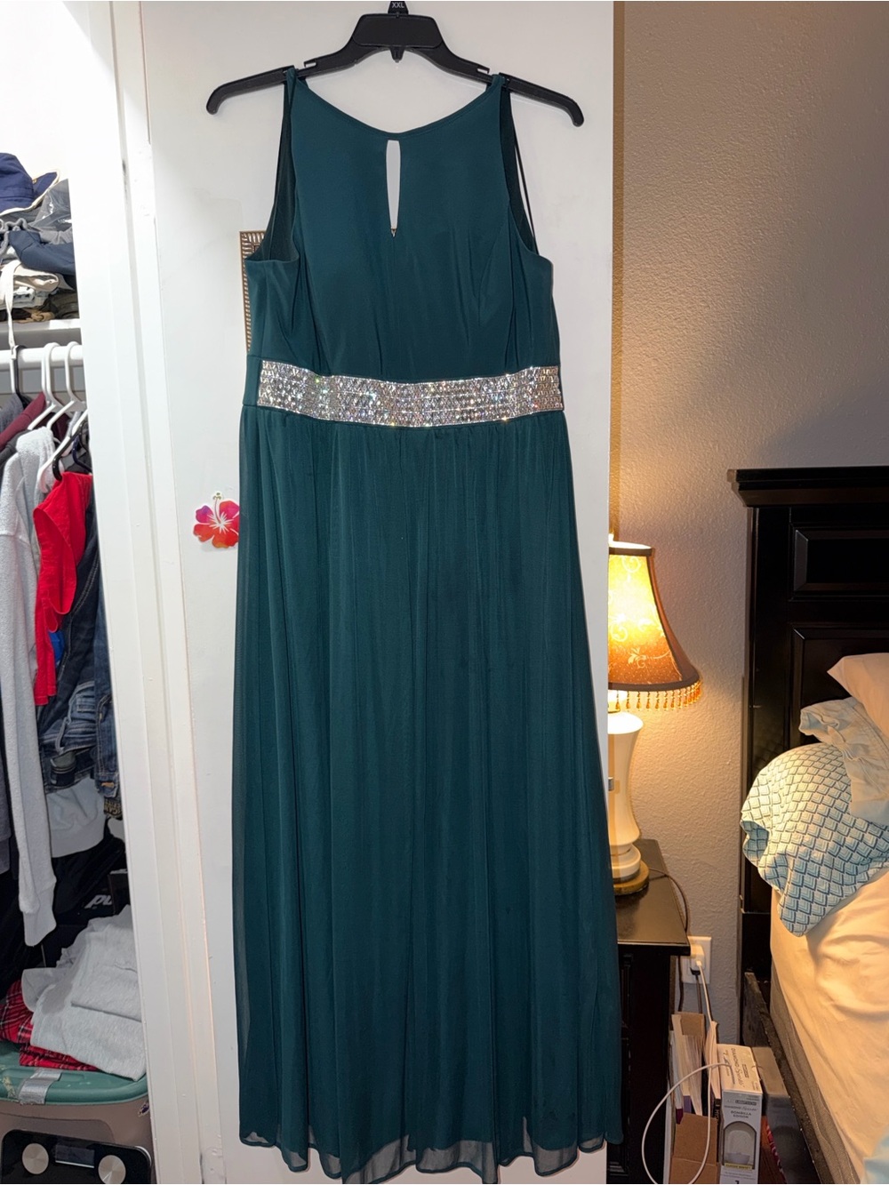 R&M Richards Teal Maxi Dress with Sequin Waistband